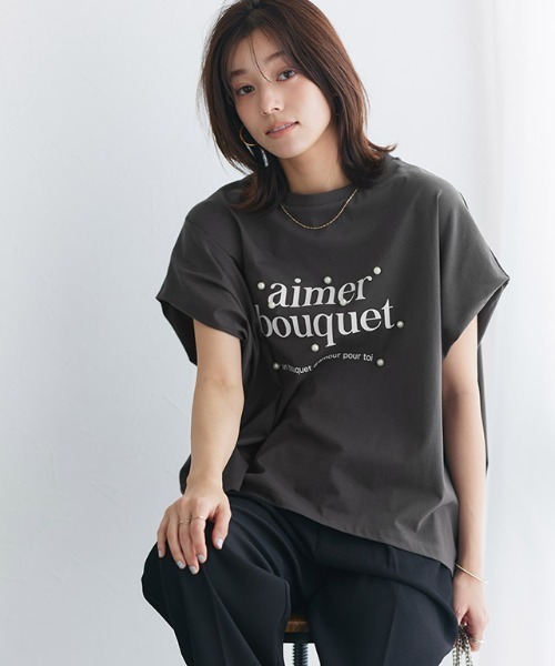 Pierrot(ピエロ)の「パールロゴドルマンコットンTシャツ(Tシャツ/カットソー・レディース・ブラック/グレー系その他/ホワイト×ブラック・M/L)」の4枚目の写真