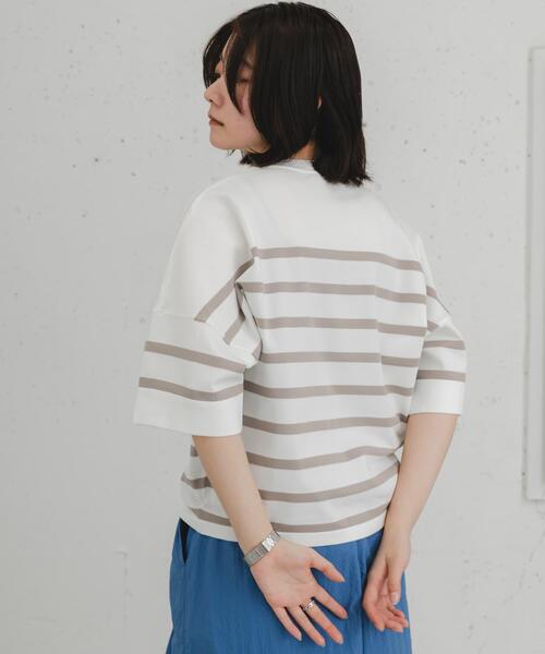 EKAL（エカル）の「ナバルボーダーショートスリーブニットTシャツ（Tシャツ/カットソー・レディース・ネイビー/ベージュ系その他・ONE）」の6枚目の写真