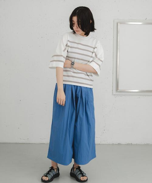 EKAL（エカル）の「ナバルボーダーショートスリーブニットTシャツ（Tシャツ/カットソー・レディース・ネイビー/ベージュ系その他・ONE）」の8枚目の写真