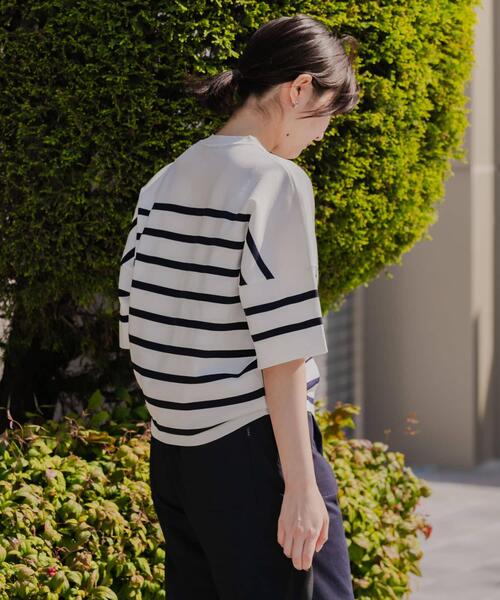 EKAL（エカル）の「ナバルボーダーショートスリーブニットTシャツ（Tシャツ/カットソー・レディース・ネイビー/ベージュ系その他・ONE）」の13枚目の写真