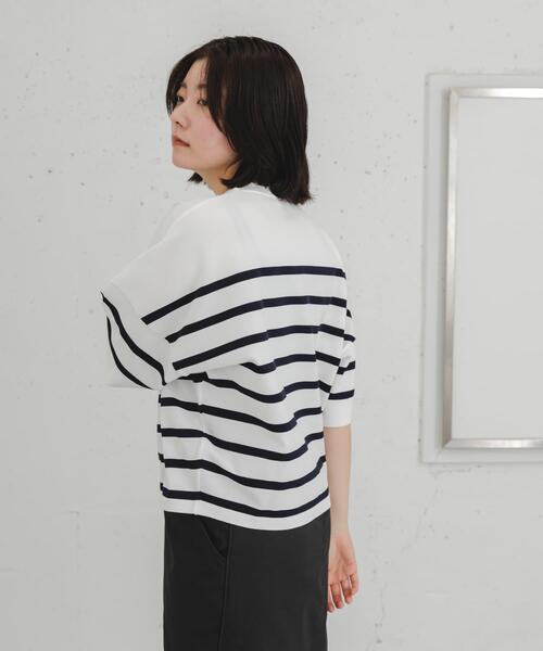 EKAL（エカル）の「ナバルボーダーショートスリーブニットTシャツ（Tシャツ/カットソー・レディース・ネイビー/ベージュ系その他・ONE）」の16枚目の写真