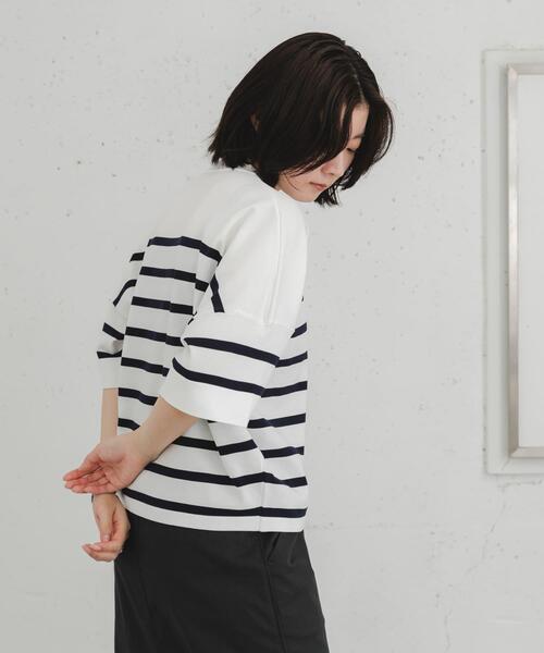 EKAL（エカル）の「ナバルボーダーショートスリーブニットTシャツ（Tシャツ/カットソー・レディース・ネイビー/ベージュ系その他・ONE）」の17枚目の写真
