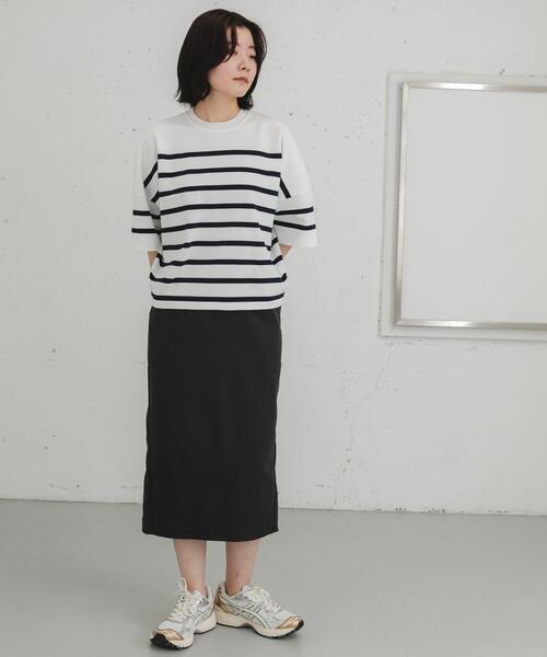 EKAL（エカル）の「ナバルボーダーショートスリーブニットTシャツ（Tシャツ/カットソー・レディース・ネイビー/ベージュ系その他・ONE）」の18枚目の写真