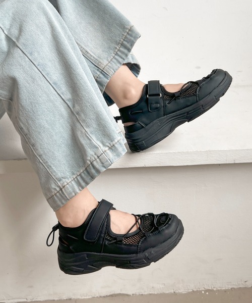 セール】超軽量 厚底 メッシュ ベルクロ スニーカー サンダル 2466