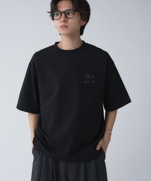 REFLEM◆チェーン付きPUメタリックレザTシャツ/FREE/コットン/BLK/プリント/4043100600/RF24-A セール】オーバーサイズロゴフォトプリント半袖メタリック箔