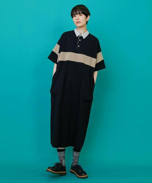 FRAPBOIS（フラボア）の「ラガーワンピ（ワンピース・レディース・ブラック/ブルー・1）」の2枚目の写真