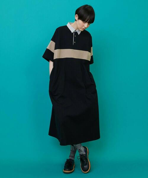 FRAPBOIS（フラボア）の「ラガーワンピ（ワンピース・レディース・ブラック/ブルー・1）」の16枚目の写真