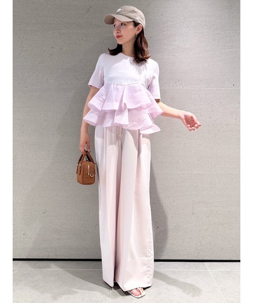 スナイデル　異素材ペプラムTシャツ　ラベンダー 異素材ペプラムTシャツ（カットソー/Tシャツ）｜SNIDEL（スナイデル