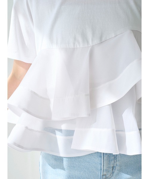 snidel スナイデル　異素材ペプラムTシャツ　ホワイト　WHT 異素材ペプラムTシャツ（Tシャツ/カットソー）｜SNIDEL（スナイデル