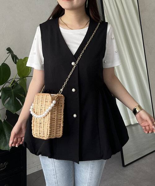 prose verse(プロズヴェール)の「バルーン切替Vネックペプラムジレ(ベスト・レディース・ブラック・LARGE/MEDIUM)」の18枚目の写真