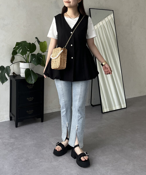prose verse(プロズヴェール)の「バルーン切替Vネックペプラムジレ(ベスト・レディース・ブラック・LARGE/MEDIUM)」の15枚目の写真