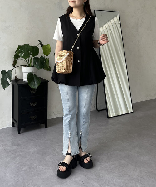 prose verse(プロズヴェール)の「バルーン切替Vネックペプラムジレ(ベスト・レディース・ブラック・LARGE/MEDIUM)」の14枚目の写真