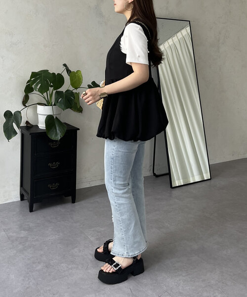 prose verse(プロズヴェール)の「バルーン切替Vネックペプラムジレ(ベスト・レディース・ブラック・LARGE/MEDIUM)」の12枚目の写真