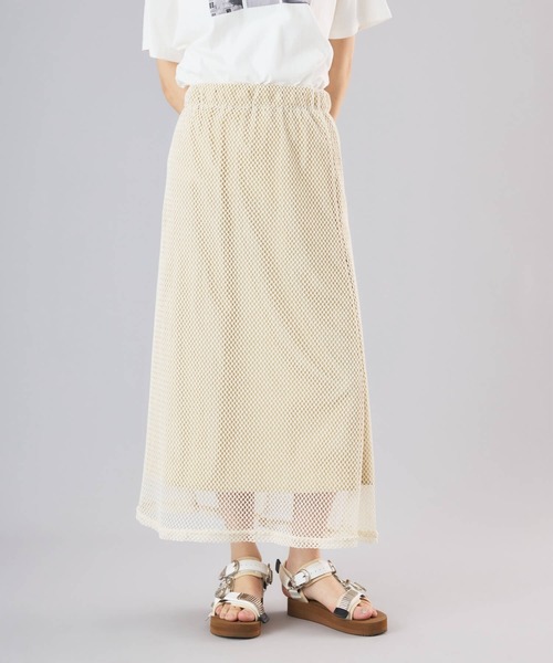 Muscat(マスカット)の「ダイヤメッシュイージースカート(スカート・レディース・ブラック/クリーム・M)」の1枚目の写真