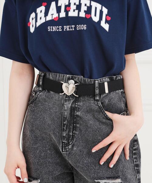 PINK-latte（ピンクラテ）の「ハートバックルゴムベルト（ベルト・キッズ・ブラック/ブラウン系・00）」の3枚目の写真