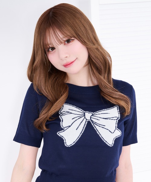 apres jour(アプレジュール)の「リボンモチーフニット(ニット/セーター・レディース・ネイビー/アイボリー/レッド・フリー/X-LARGE)」の3枚目の写真