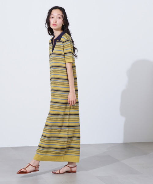 N.(N. Natural Beauty Basic)(エヌエヌナチュラルビューティーベーシック)の「【PS/低身長サイズ】マルチボーダーポロニットワンピース(ワンピース・レディース・ブラウン系その他/イエロー系その他・MEDIUM/PS)」の22枚目の写真