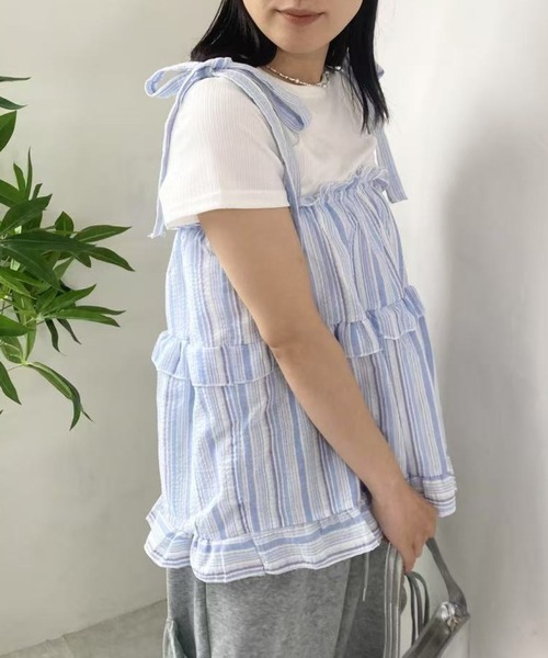 mebole(メボレ)の「フレンチストライプキャミソールシャツ(キャミソール・レディース・ピンク/ブルー・FREE)」の17枚目の写真