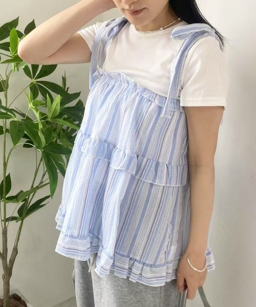mebole(メボレ)の「フレンチストライプキャミソールシャツ(キャミソール・レディース・ピンク/ブルー・FREE)」の19枚目の写真