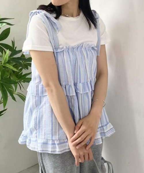 mebole(メボレ)の「フレンチストライプキャミソールシャツ(キャミソール・レディース・ピンク/ブルー・FREE)」の22枚目の写真