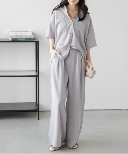 La-gemme(ラジェム)の「シャツ&ワイドパンツセットアップ(セットアップ・レディース・ブラック/ライトグレー/ネイビー・M/L)」の2枚目の写真