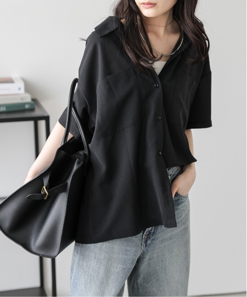 La-gemme(ラジェム)の「シャツ&ワイドパンツセットアップ(セットアップ・レディース・ブラック/ライトグレー/ネイビー・M/L)」の6枚目の写真