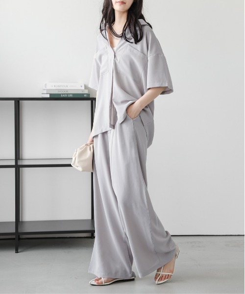 La-gemme(ラジェム)の「シャツ&ワイドパンツセットアップ(セットアップ・レディース・ブラック/ライトグレー/ネイビー・M/L)」の10枚目の写真