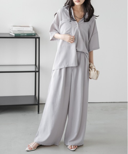 La-gemme(ラジェム)の「シャツ&ワイドパンツセットアップ(セットアップ・レディース・ブラック/ライトグレー/ネイビー・M/L)」の14枚目の写真