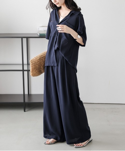 La-gemme(ラジェム)の「シャツ&ワイドパンツセットアップ(セットアップ・レディース・ブラック/ライトグレー/ネイビー・M/L)」の19枚目の写真