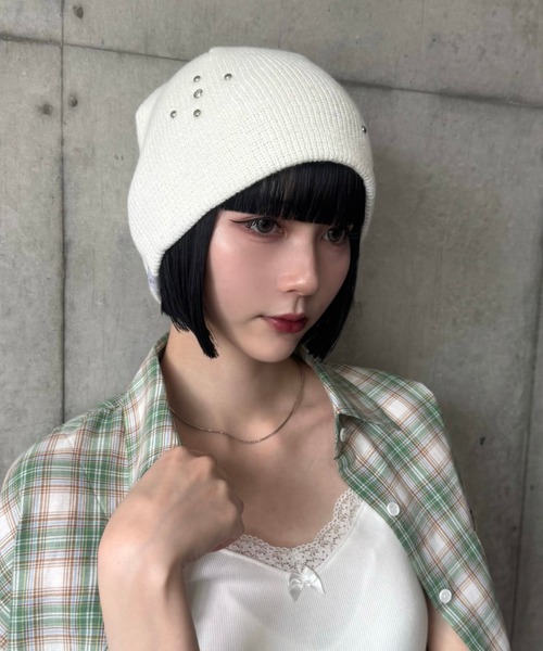 SETUPEXE（セットアップイーエックスイー）の「STUDDED BEANIE（ニットキャップ/ビーニー・レディース・ブラック/モカ/ホワイト・フリー）」の5枚目の写真