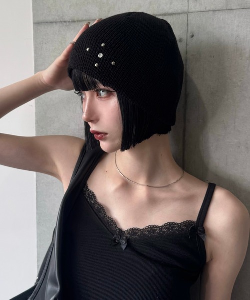 SETUPEXE（セットアップイーエックスイー）の「STUDDED BEANIE（ニットキャップ/ビーニー・レディース・ブラック/モカ/ホワイト・フリー）」の8枚目の写真