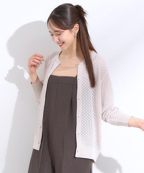 DRESKIP（ドレスキップ）の「【S-LL】透かし編みが大人上品 マルチボタンニットカーディガン（カーディガン/ボレロ・レディース・レッド系1/イエロー/ネイビー/ナチュラル・01/02/03/04）」の10枚目の写真