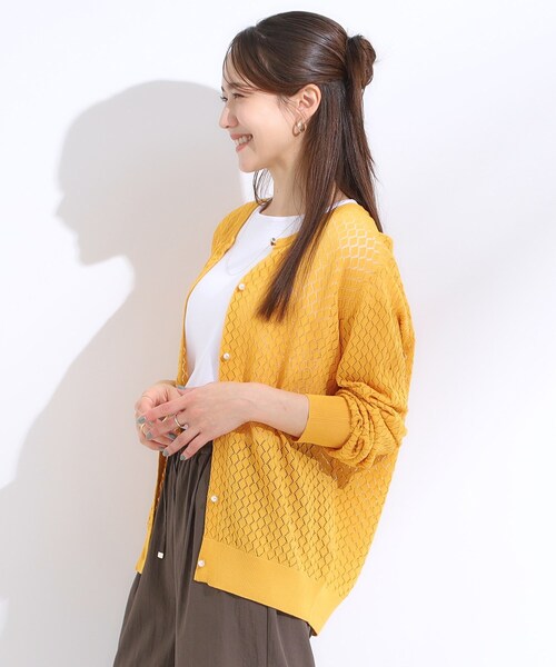 DRESKIP（ドレスキップ）の「【S-LL】透かし編みが大人上品 マルチボタンニットカーディガン（カーディガン/ボレロ・レディース・レッド系1/イエロー/ネイビー/ナチュラル・01/02/03/04）」の18枚目の写真