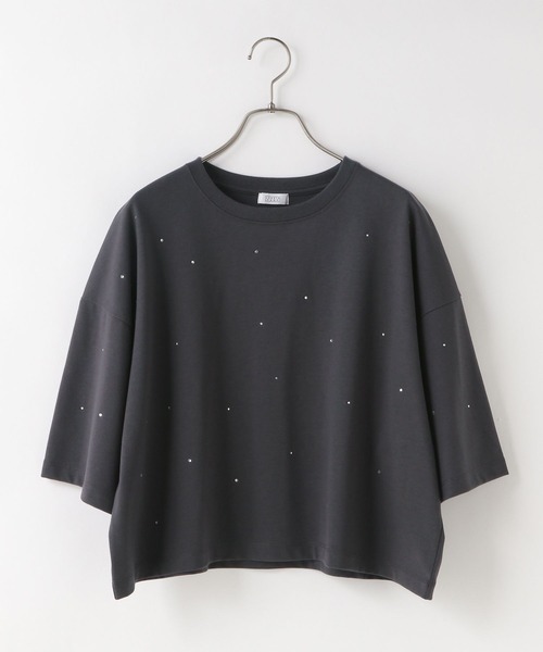 LOWRYS FARM（ローリーズファーム）の「ビジュープルオーバーＳＳ　499873（Tシャツ/カットソー・レディース・オフホワイト/チャコールグレー・FREE）」の2枚目の写真