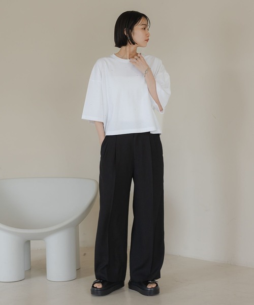 LOWRYS FARM（ローリーズファーム）の「ビジュープルオーバーＳＳ　499873（Tシャツ/カットソー・レディース・オフホワイト/チャコールグレー・FREE）」の12枚目の写真