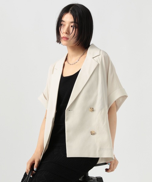 BAYFLOW（ベイフロー）の「[夏の羽織りに♪軽量薄手素材]フレンチスリーブテーラードサマージャケット（その他アウター・レディース・チャコール/グレイッシュベージュ/ライトブルー・SMALL/MEDIUM）」の3枚目の写真