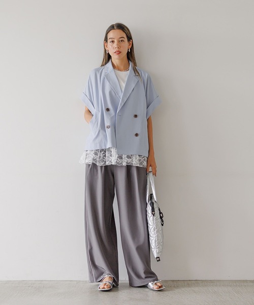 BAYFLOW（ベイフロー）の「[夏の羽織りに♪軽量薄手素材]フレンチスリーブテーラードサマージャケット（その他アウター・レディース・チャコール/グレイッシュベージュ/ライトブルー・SMALL/MEDIUM）」の9枚目の写真