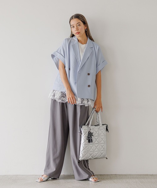 BAYFLOW（ベイフロー）の「[夏の羽織りに♪軽量薄手素材]フレンチスリーブテーラードサマージャケット（その他アウター・レディース・チャコール/グレイッシュベージュ/ライトブルー・SMALL/MEDIUM）」の10枚目の写真