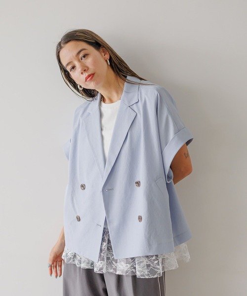 BAYFLOW（ベイフロー）の「[夏の羽織りに♪軽量薄手素材]フレンチスリーブテーラードサマージャケット（その他アウター・レディース・チャコール/グレイッシュベージュ/ライトブルー・SMALL/MEDIUM）」の11枚目の写真