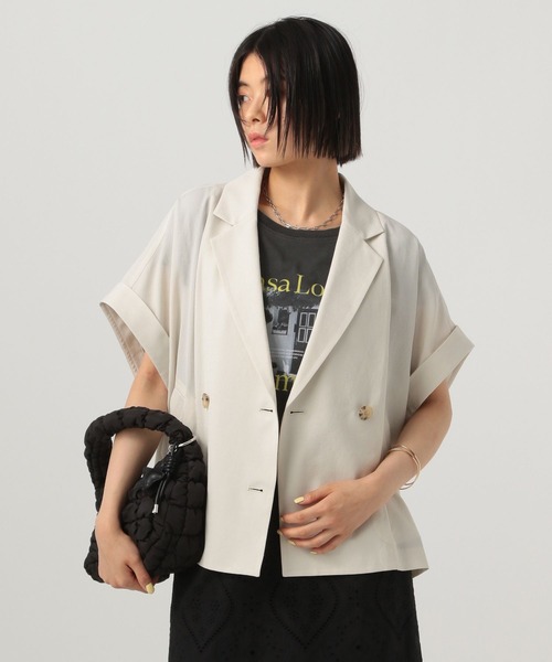 BAYFLOW（ベイフロー）の「[夏の羽織りに♪軽量薄手素材]フレンチスリーブテーラードサマージャケット（その他アウター・レディース・チャコール/グレイッシュベージュ/ライトブルー・SMALL/MEDIUM）」の15枚目の写真