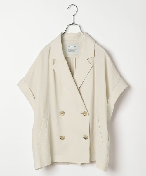 BAYFLOW（ベイフロー）の「[夏の羽織りに♪軽量薄手素材]フレンチスリーブテーラードサマージャケット（その他アウター・レディース・チャコール/グレイッシュベージュ/ライトブルー・SMALL/MEDIUM）」の16枚目の写真