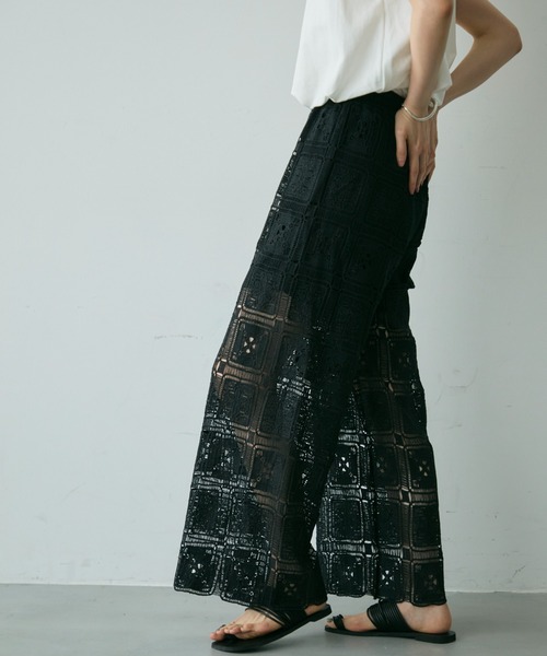 Trish（トリッシュ）の「スクエアレースイージーパンツ（その他パンツ・レディース・ホワイト/ブラック・FREE）」の2枚目の写真