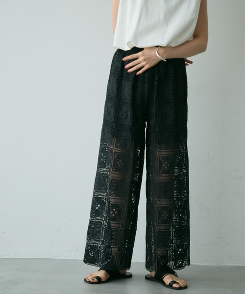 Trish（トリッシュ）の「スクエアレースイージーパンツ（その他パンツ・レディース・ホワイト/ブラック・FREE）」の3枚目の写真