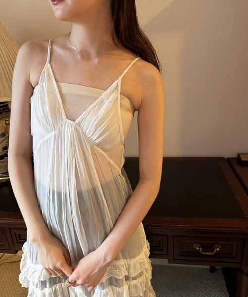 EDIT. FOR LULU（エディットフォールル）の「ティアード キャミソールドレス（ワンピース・レディース・ホワイト/ネイビー・FREE）」の12枚目の写真