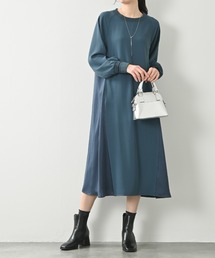 aunt lily（アントリリー）の「１枚でサマになる♪異素材コンビふんわりワンピース｜ワンピース 異素材 バックギャザー きれいめ 体型カバー（ワンピース）」