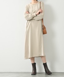 aunt lily（アントリリー）の「１枚でサマになる♪異素材コンビふんわりワンピース｜ワンピース 異素材 バックギャザー きれいめ 体型カバー（ワンピース）」
