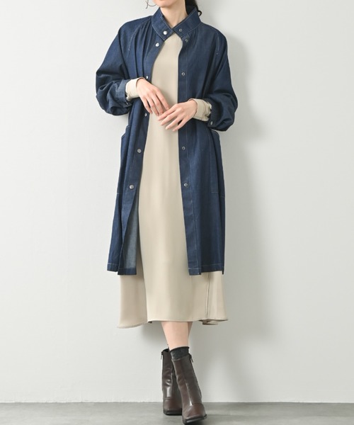 aunt lily（アントリリー）の「【防シワ ストレッチ】異素材ドッキングギャザーふんわりワンピース｜ブラック サンドベージュ ブルー サテン ドルマンスリーブ ドレープ きれいめ オフィスカジュアル（ワンピース・レディース・サンドベージュ/ブラック/ブルー・S/M/L/LL/3L）」の17枚目の写真