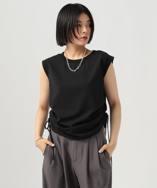 BAYFLOW(ベイフロー)の「シャーリングノースリーブプルオーバー(Tシャツ/カットソー・レディース・テラコッタ/ブラック/グレー・FREE)」の2枚目の写真