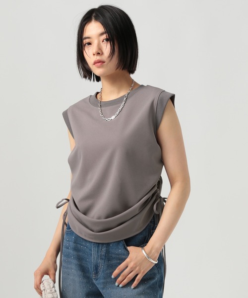 BAYFLOW(ベイフロー)の「シャーリングノースリーブプルオーバー(Tシャツ/カットソー・レディース・テラコッタ/ブラック/グレー・FREE)」の5枚目の写真