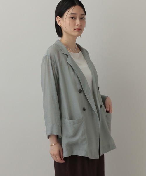 A part by（アパートバイ）の「レーヨンナイロンシアーシャツジャケット（テーラードジャケット・レディース・ブラウン/グレー系その他2/ライトブルー・FREE）」の15枚目の写真